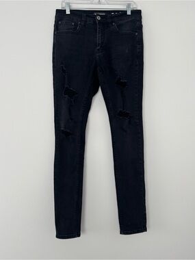Serenede Midnight Jeans Men's Distressed Ripped Skinny Black Denim Stretch 30x33